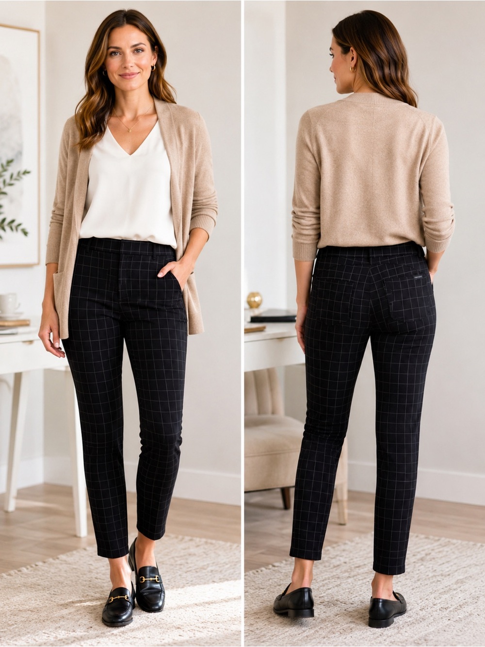 Sanctuary Black Windowpane Slim Pants Career Core